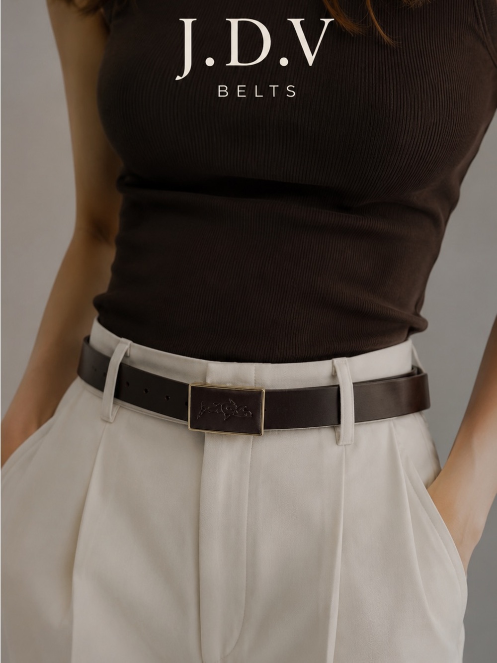 J.D.V Brown Leather Belt Gold Buckle